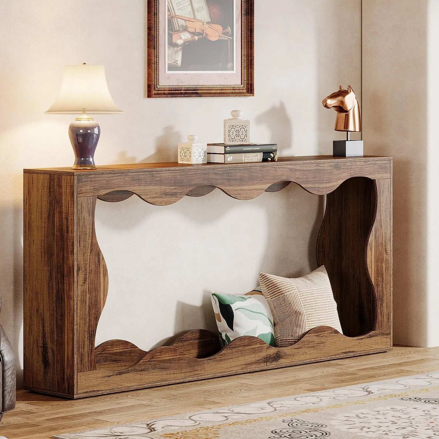 MonoWood 63 Inches Farmhouse Console Table with Storage, Couch Table Behind Sofa, Long Entryway Table, Sofa Console Table, Nar