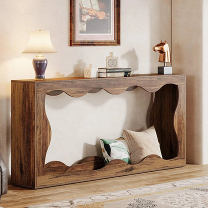 MonoWood 63 Inches Farmhouse Console Table with Storage, Couch Table Behind Sofa, Long Entryway Table, Sofa Console Table, Nar