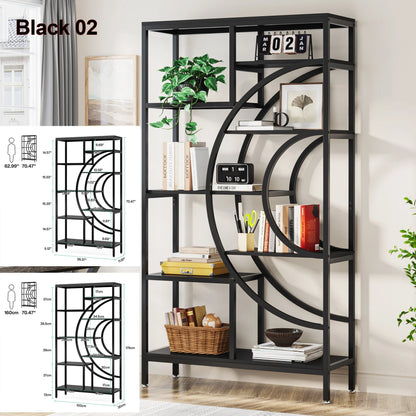 MonoWood Bookshelf Industrial 5 Tier Etagere Bookcase, Freestanding Tall Bookshelves Display Shelf Storage Organizer