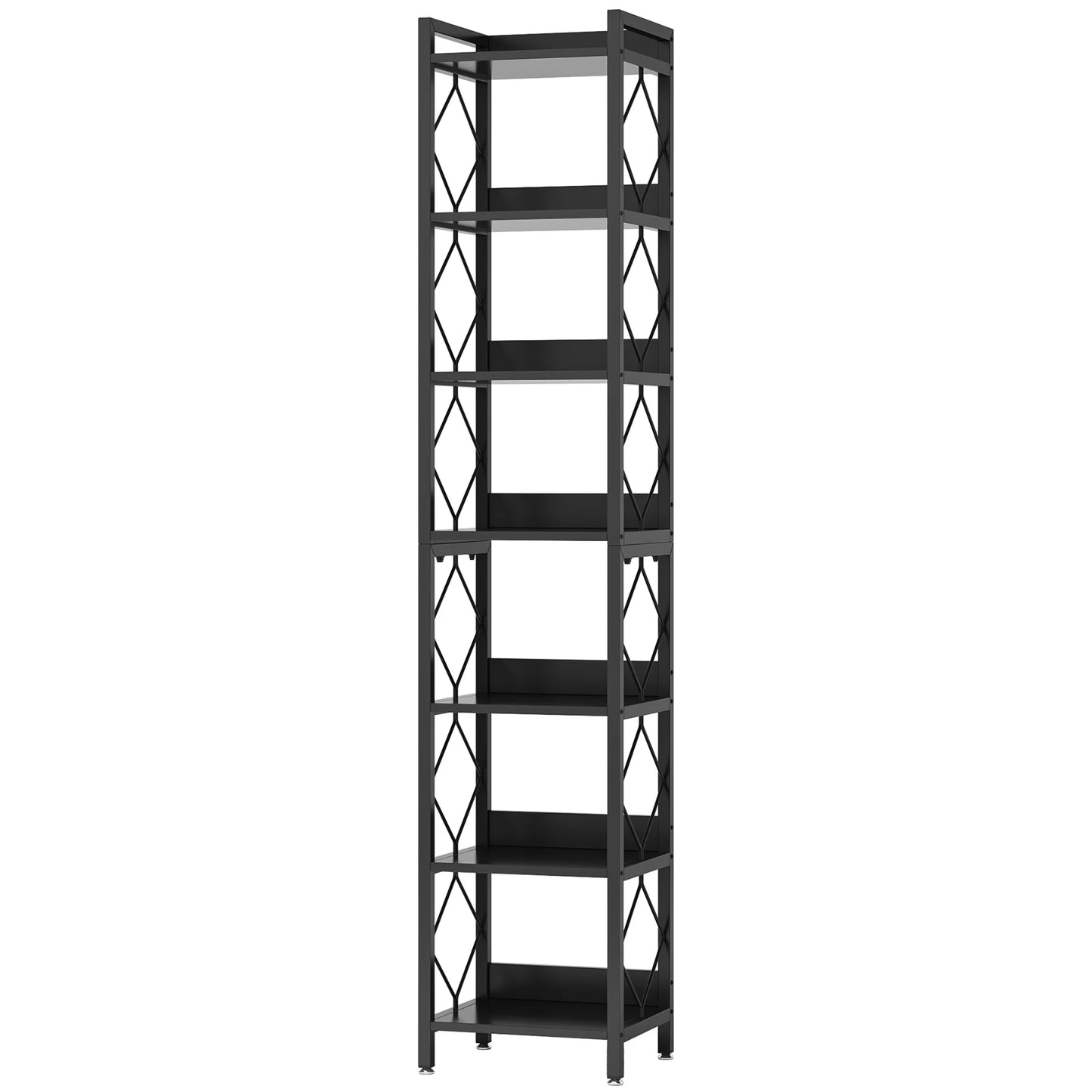 MonoWood 78.7 Inch Extra Tall Narrow Bookshelf, 7 Tier Skinny Bookcase for Small Spaces, Freestanding Display Shelves