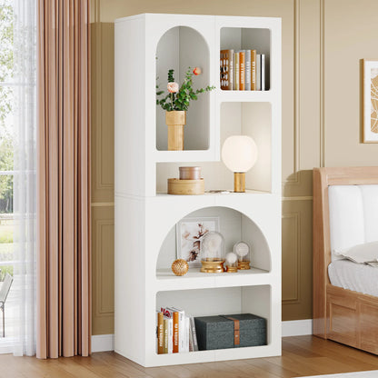 MonoWood 70.87" Tall Geometric Bookshelf, White Arched Bookcase with 5 Irregular Storage Shelves, Modern Open bookcase