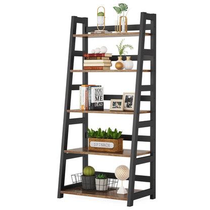 MonoWood 5-Tier Bookshelf Industrial Bookcase, 5 Shelf Ladder Shelf Book Storage Shelf Organizer for Living Room, Home Office