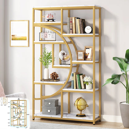 MonoWood Bookshelf 5 Tier Etagere Bookcase, Modern Gold Book Shelf Organizer Display Rack with 8 Open Storage Shelf