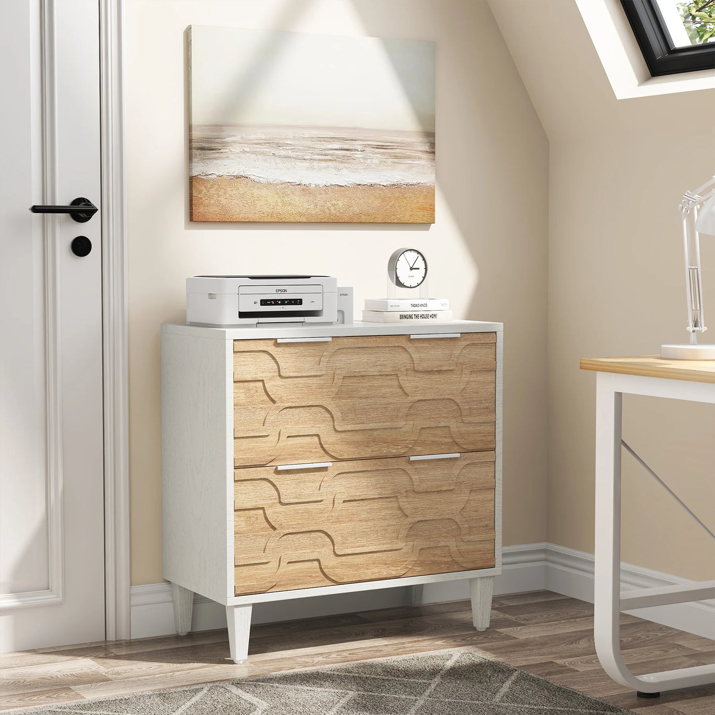 MonoWood 2-Drawer File Cabinet, Lateral Filing Cabinet for A4/Letter/Legal Size, Office Storage Cabinet, Printer Stand with St