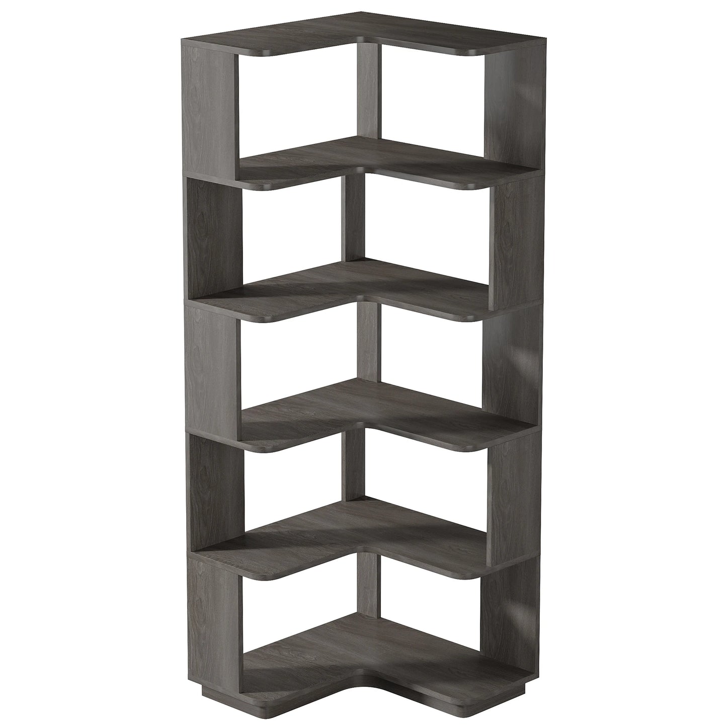 MonoWood 6-Shelf Corner Bookshelf, 6-Tier Tall Bookcase with Baffles, Multifunctional Book Shelves Storage Display Stand