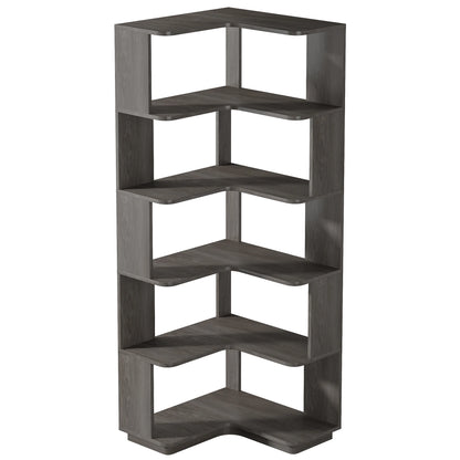 MonoWood 6-Shelf Corner Bookshelf, 6-Tier Tall Bookcase with Baffles, Multifunctional Book Shelves Storage Display Stand