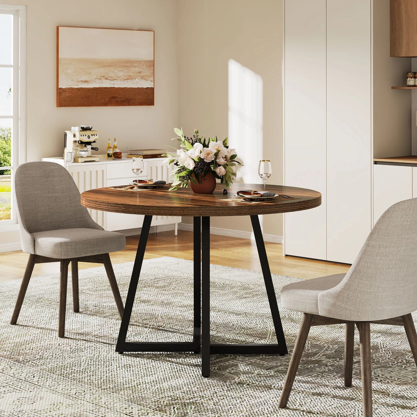 MonoWood Round Dining Table for 2, 31.5" Industrial Kitchen Table with Metal Base, Small Table for Dining Room, Small Space