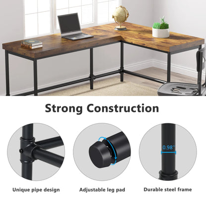 MonoWood L-Shaped Desk, 67 inch Industrial Reversible Corner Computer Office Desk PC Laptop Study Table Workstation