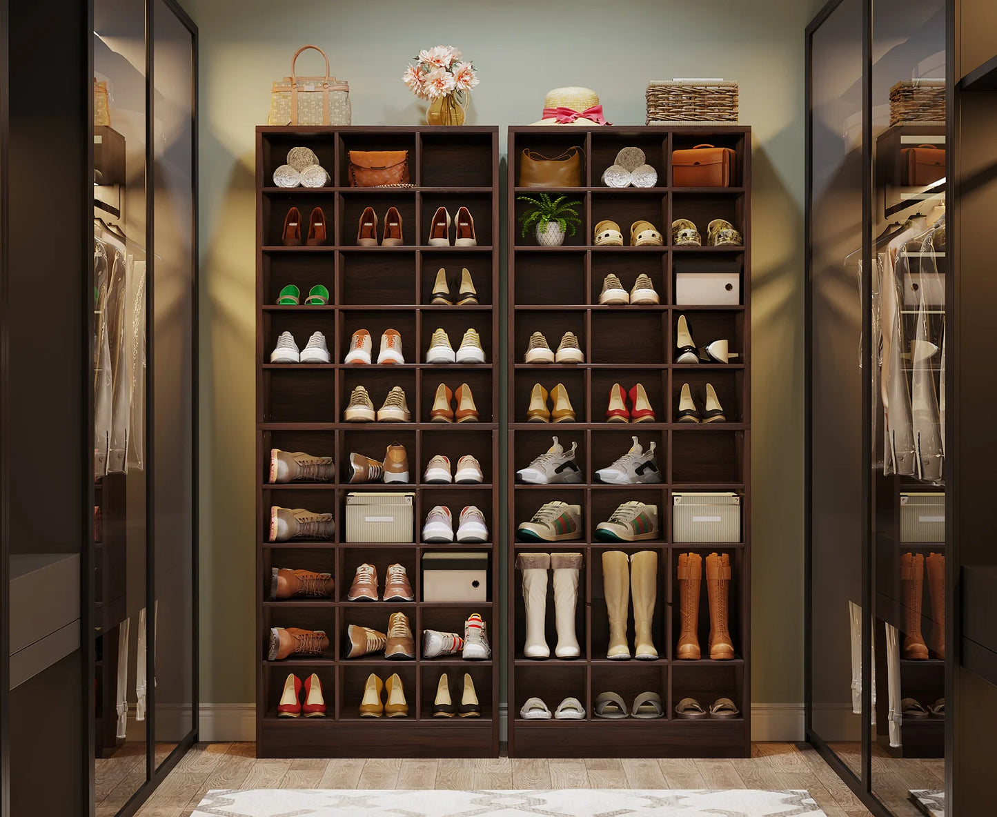 MonoWood 10-Tier Shoe Storage Cabinet, Wooden Shoe Rack with 30 Cubbies, Shoe Organizer Rack with Adjustable Partition