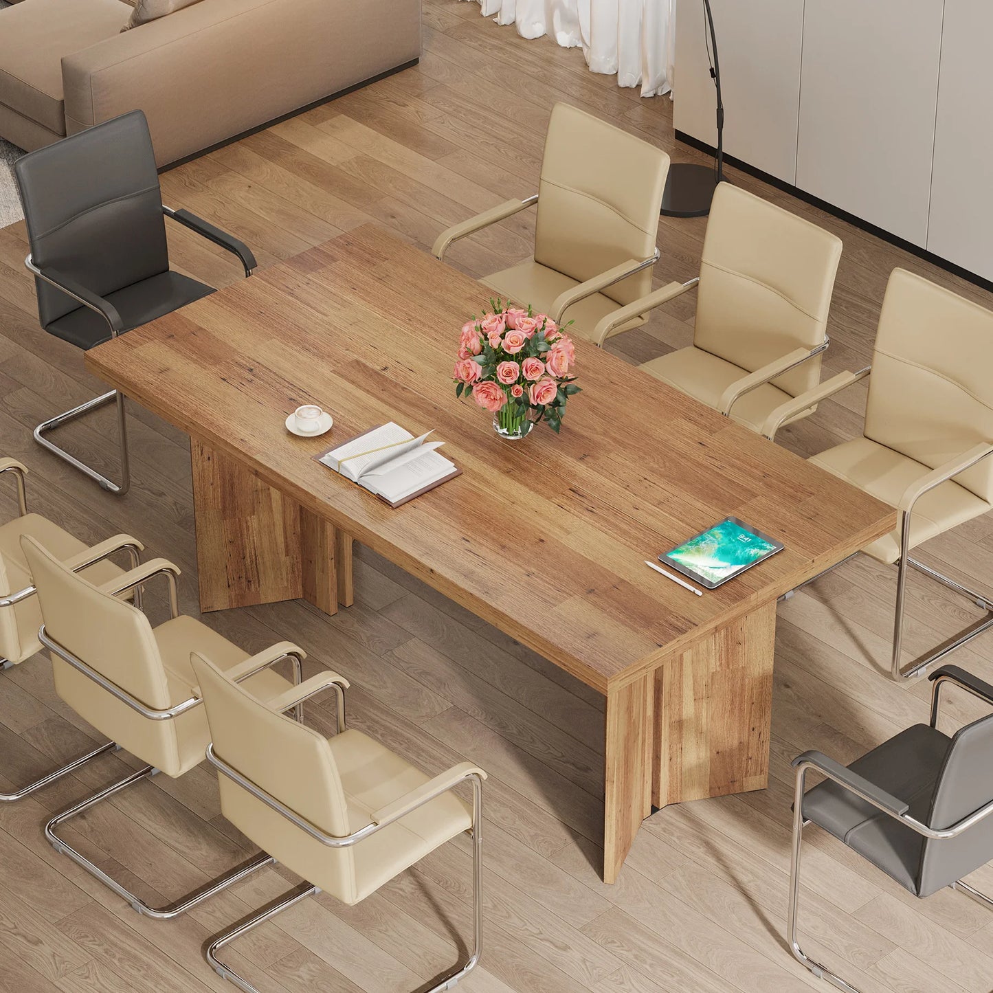 MonoWood 63-inch Executive Desk, Vintage Home Office Computer Desk with Large Tabletop, Farmhouse Wood Writing Conference Tabl