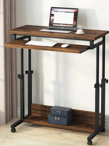 MonoWood Portable Desk for Sofa and Bed, Height Adjustable Laptop Table Small Standing Desk Rolling Computer Cart
