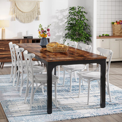 MonoWood Dining Table for 6-8 People, 200cm Large Narrow Long Rectangular Kitchen Dinner Table, Rustic Wood Dining Table