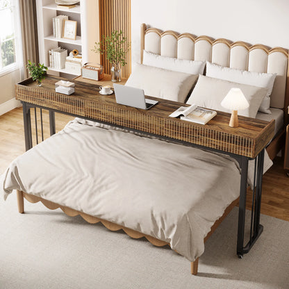 MonoWood 78.8-Inch Large Over Bed Table with Wheels, Mobile Computer Desk Makeup Vanity Desk with Storage