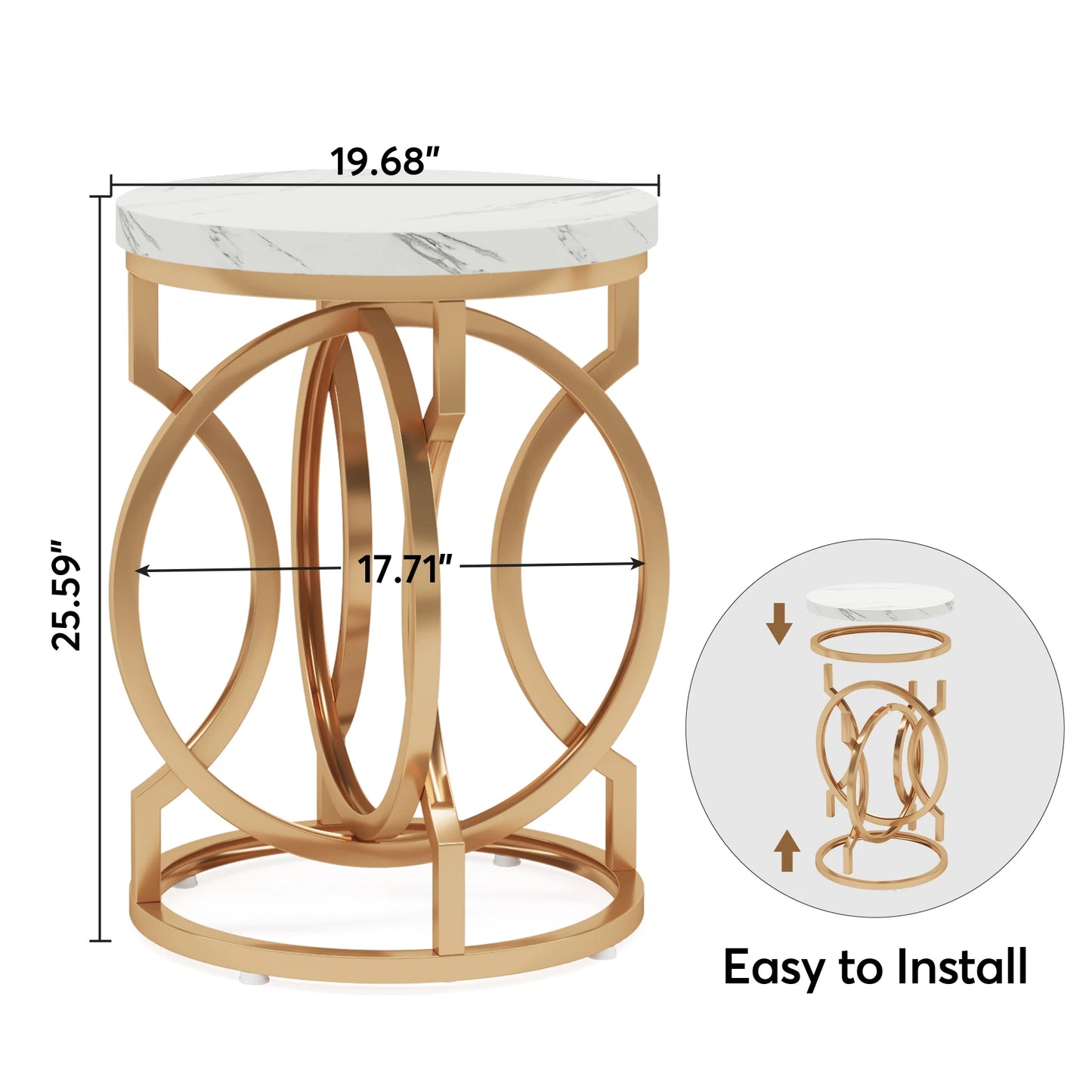 MonoWood Modern Round End Table with Thick Wood Top, 20“ Side Table Cocktail Table with Unique O-Shaped Base