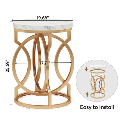 MonoWood Modern Round End Table with Thick Wood Top, 20“ Side Table Cocktail Table with Unique O-Shaped Base