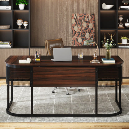 MonoWood 63-Inch Executive Desk with 4 Drawers, Large Office Desk Computer Desk, Business Furniture Desk Workstation