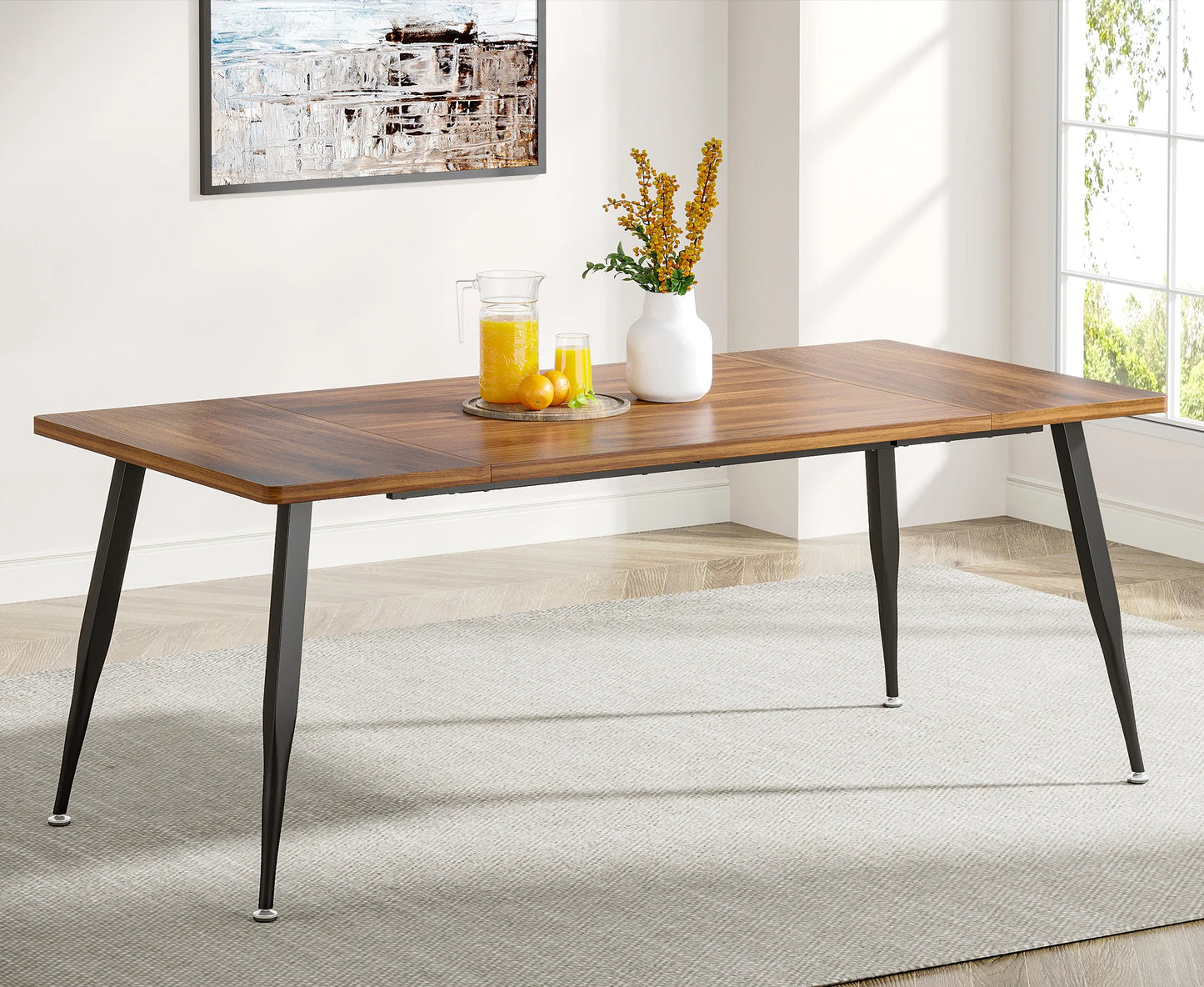 MonoWood Dining Table180x80x75cm, Spacious Rustic Industrial Table for 6-8 People, Sturdy Metal Legs & Modern Faux Wood