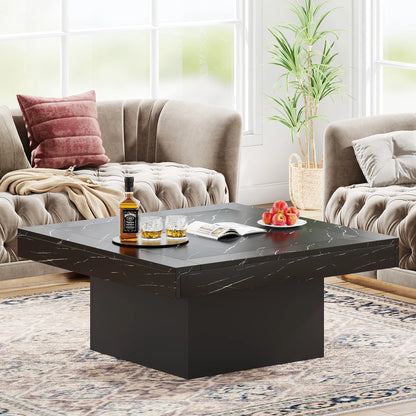 MonoWood Square LED Coffee Table Grey and White Engineered Wood Coffee Table Low Coffee Table for Living Room