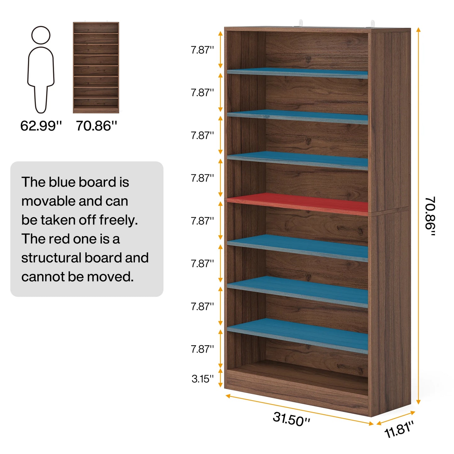 MonoWood Tall Shoe Cabinet, 9 Tiers 40-45 Pairs Heavy Duty Wood Freestanding Shoe Storage Cabinet, 70.8'' Tall Shoe Cabinet