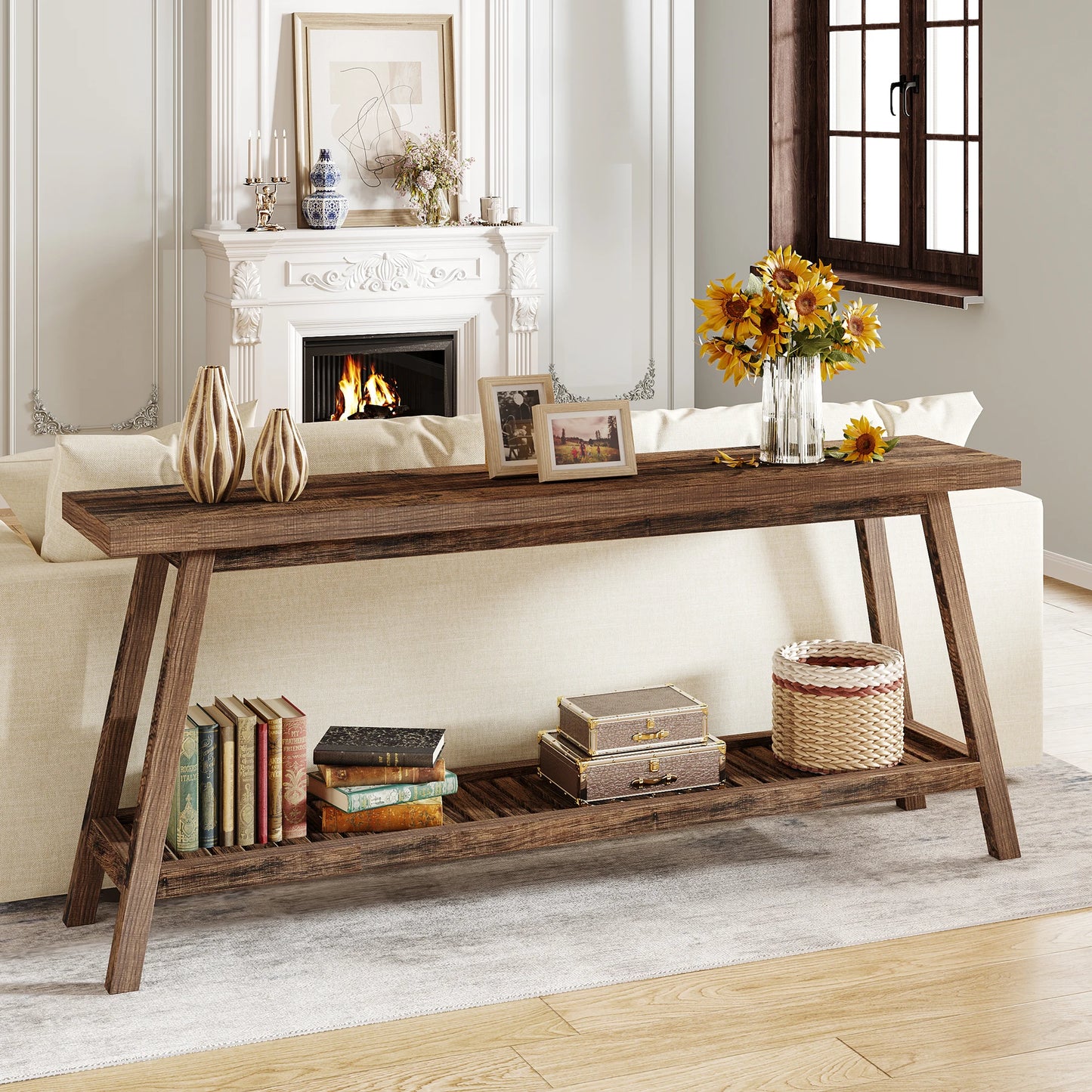 MonoWood Farmhouse Console Entryway Table: 70.9 Inches All Wood Console Table for Entrance, Narrow Long Behind Sofa Table