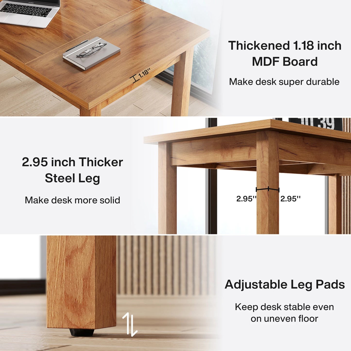 MonoWood 70 Inch Large Desk, Wood Farmhouse Office Computer Desk Writing Study Desk for 1-2 Person, Executive Desk