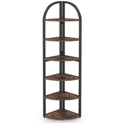 MonoWood 6 Tier Corner Shelf, 71 inch Tall Corner Bookshelf for Small Space, Rustic Plant Stand Display Rack