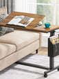 MonoWood Height Adjustable C Shaped End Table with Wheels and Side Pocket, Mobile Sofa Snack Table with Tiltable Drawing Board