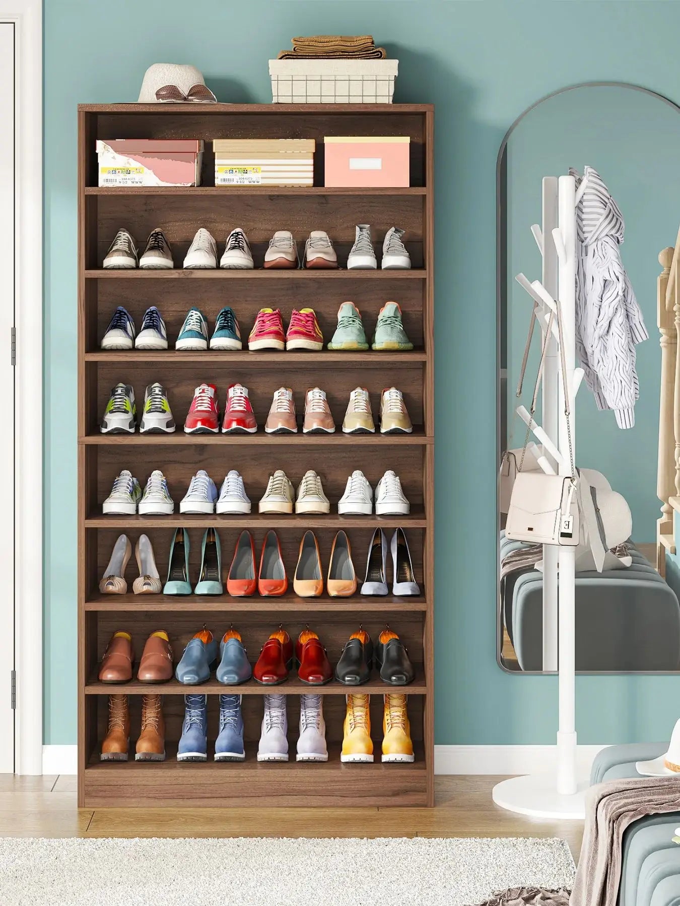 MonoWood Tall Shoe Cabinet, 9 Tiers 40-45 Pairs Heavy Duty Wood Freestanding Shoe Storage Cabinet, 70.8'' Tall Shoe Cabinet