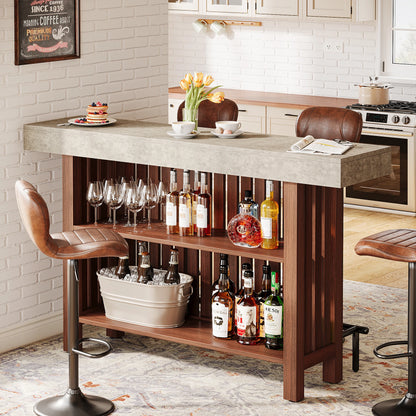 MonoWood 63-Inch Large Home Bar Unit, 2-Tier Mini Bar Table Height Pub Table with Footrest, Modern Coffee Bar Cabinet