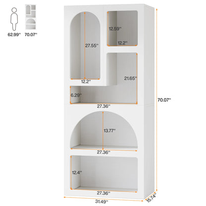 MonoWood 70.87" Tall Geometric Bookshelf, White Arched Bookcase with 5 Irregular Storage Shelves, Modern Open bookcase