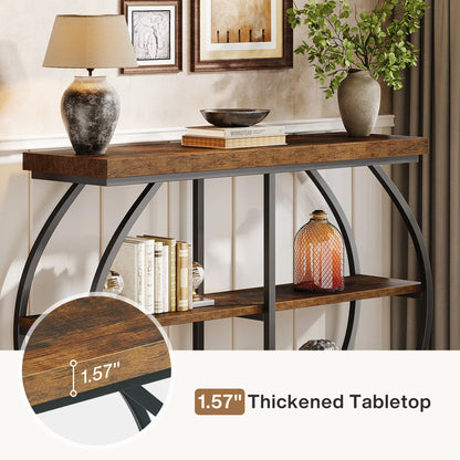 MonoWood 41.3" Console Table, Industrial 3-Tier Entryway Table with Arched Metal Frame and Storage Shelves for Living Room