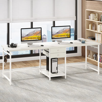 MonoWood 78.74’’ Two Person Desk with 2 Drawers, Long Double Computer Desk Gaming Table with Shelves
