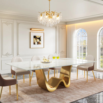 MonoWood 78.74" Sintered Stone Dining Table for 6-8, Modern Rectangle Dining Table, Luxury White & Gold Kitchen Table