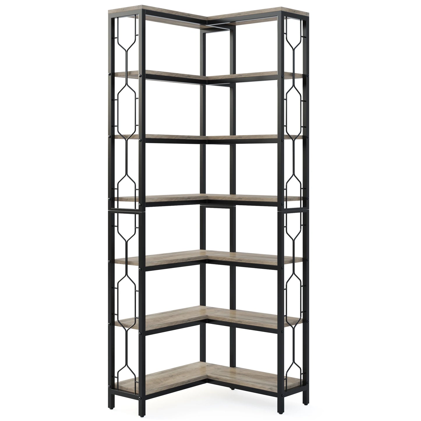 MonoWood 7-Shelf Corner Bookshelf,Large Modern Corner Bookcase, 7-Tier Tall Corner Shelf Storage Display Rack with Metal Frame