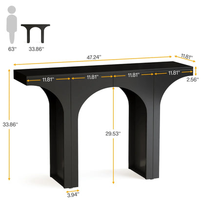 MonoWood 47 Inches Console Table, Black Entryway Table, Modern Hallway Table, Sofa Table with Arch Base, Unique Foyer Table