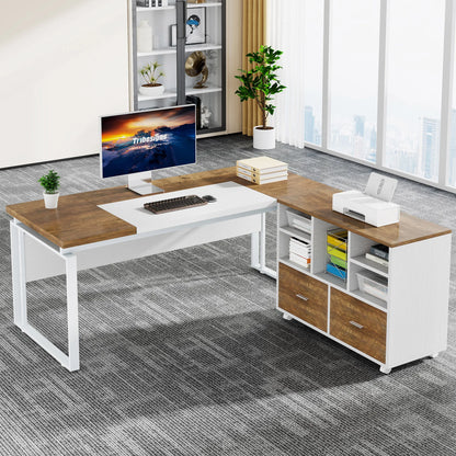 MonoWood 2-Drawer Wood File Cabinet, Mobile Lateral Filing Cabinet for Hanging Letter Size Files, Printer Stand