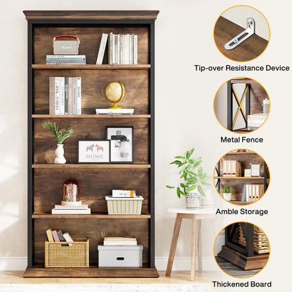 MonoWood 6-Tier Bookcase, 71 Inches Industrial Bookshelves and Bookcases, Floor Standing 5 Shelf Display Storage Shelves