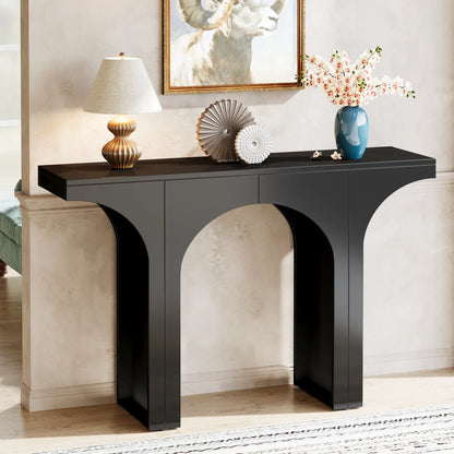 MonoWood 47 Inches Console Table, Black Entryway Table, Modern Hallway Table, Sofa Table with Arch Base, Unique Foyer Table
