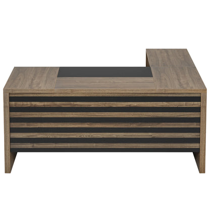 MonoWood 62.2" Executive Desk with Mobile File Cabinet, L-Shaped Office Desk with Storage Shelves, Large Computer Desk