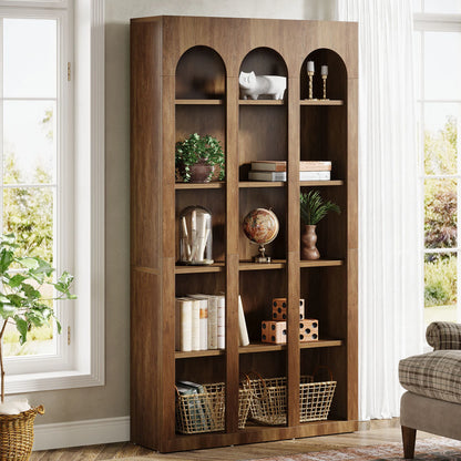 MonoWood70.87" Bookshelf, 5-Tier Arched Display Bookcase with Open Storage Shelves, Vintage Tall Bookshelves Organizer