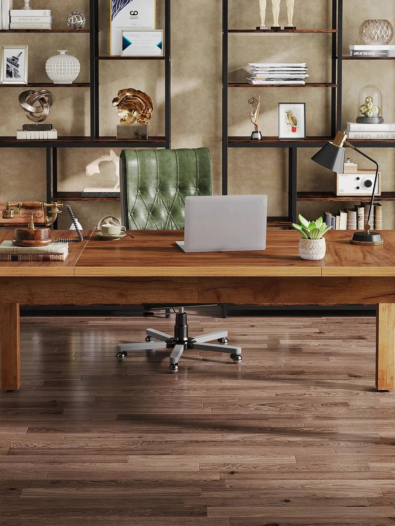 MonoWood 70 Inch Large Desk, Wood Farmhouse Office Computer Desk Writing Study Desk for 1-2 Person, Executive Desk