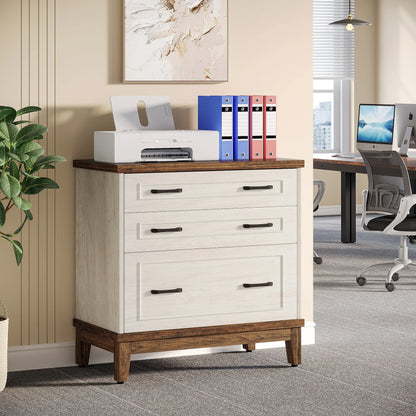 MonoWood 3-Drawer File Cabinet, Lateral Filing Cabinet for A4/Letter/Legal Size, Wood Office Storage Furniture Printer Stand