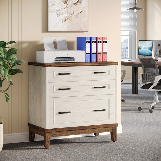 MonoWood 3-Drawer File Cabinet, Lateral Filing Cabinet for A4/Letter/Legal Size, Wood Office Storage Furniture Printer Stand