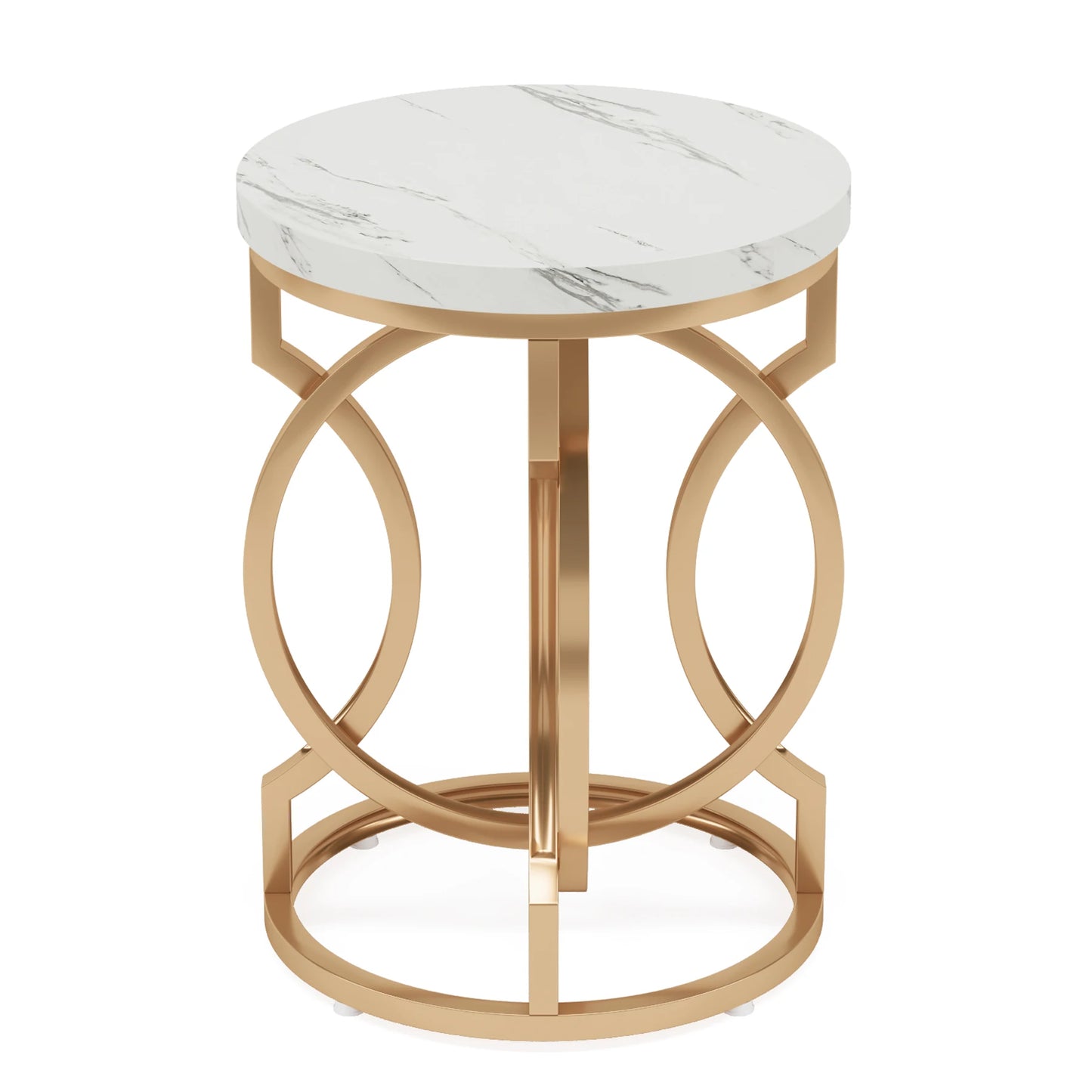 MonoWood Modern Round End Table with Thick Wood Top, 20“ Side Table Cocktail Table with Unique O-Shaped Base