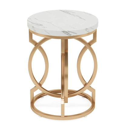 MonoWood Modern Round End Table with Thick Wood Top, 20“ Side Table Cocktail Table with Unique O-Shaped Base