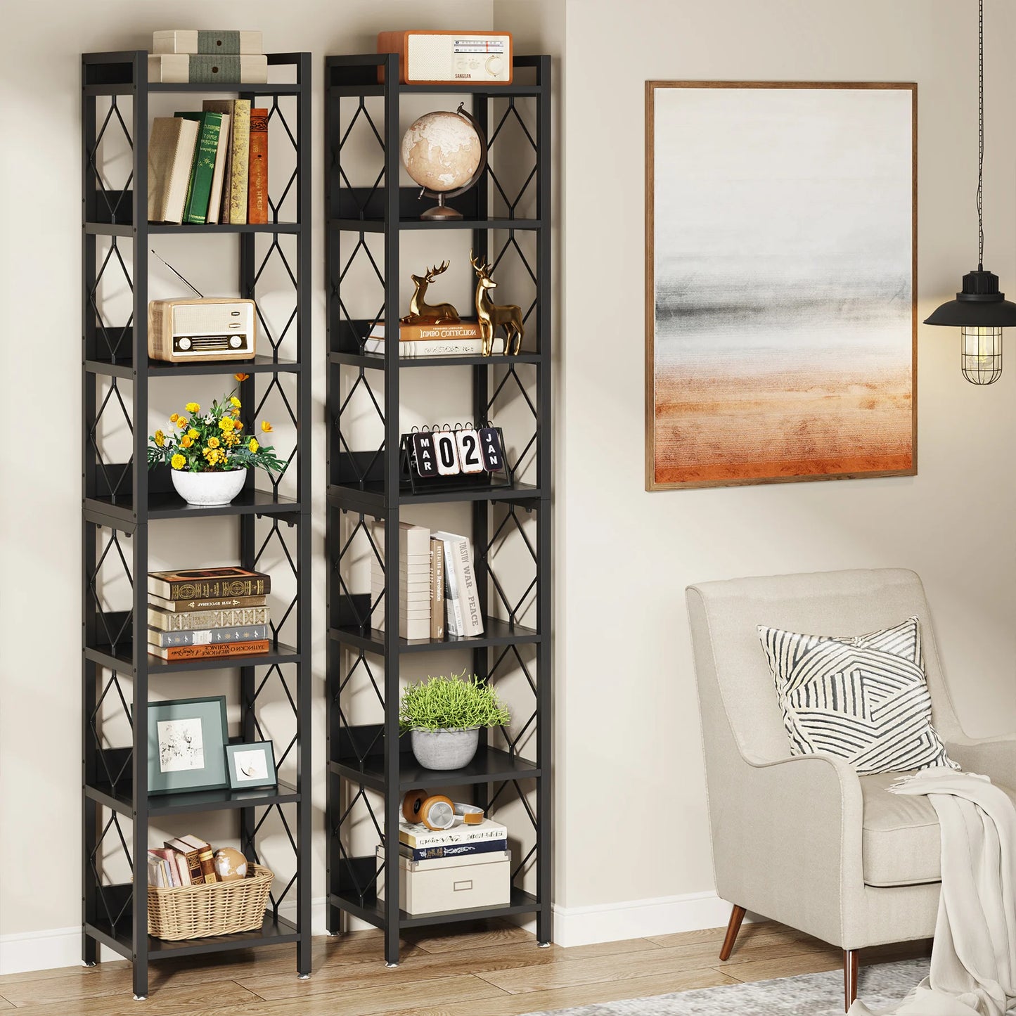 MonoWood 78.7 Inch Extra Tall Narrow Bookshelf, 7 Tier Skinny Bookcase for Small Spaces, Freestanding Display Shelves