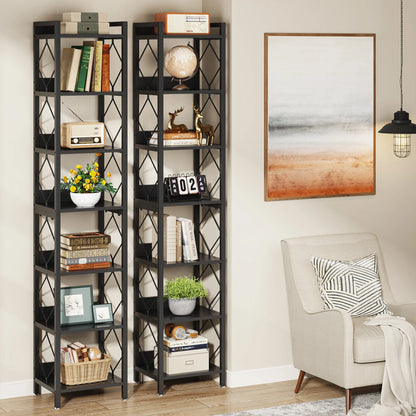 MonoWood 78.7 Inch Extra Tall Narrow Bookshelf, 7 Tier Skinny Bookcase for Small Spaces, Freestanding Display Shelves