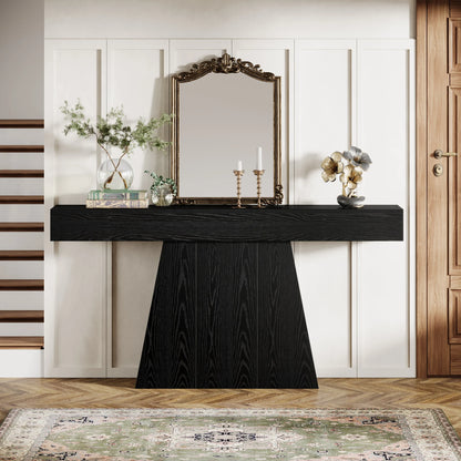 MonoWood 63" Black Console Table, Farmhouse Entryway Table with Trapezoidal Base, Narrow Long Wood Sofa Table