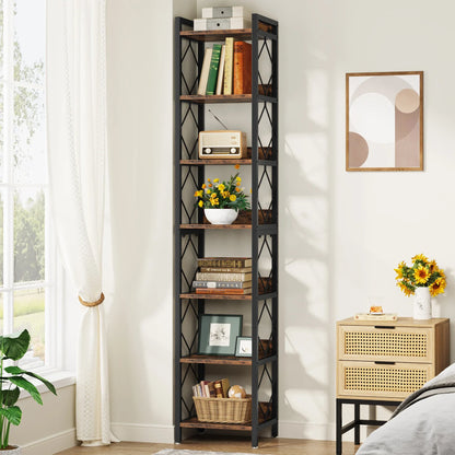 MonoWood 78.7 Inch Extra Tall Narrow Bookshelf, 7 Tier Skinny Bookcase for Small Spaces, Freestanding Display Shelves