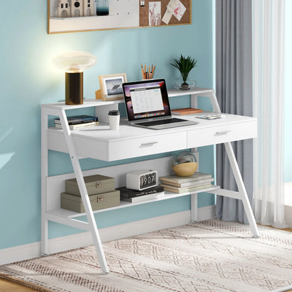 MonoWood Computer Desk with Storage Shelf & Drawers, Modern 47 inch Office Writing Desk Study Table with Monitor Stand